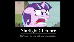 Size: 1366x768 | Tagged: safe, starlight glimmer, pony, unicorn, g4, the cutie map, angry, demotivational poster, meme, ragelight glimmer, starlight glimmer is not amused, unamused