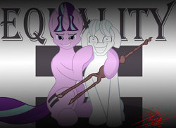 Size: 1024x744 | Tagged: safe, artist:killkatt, double diamond, starlight glimmer, g4, the cutie map, creepy, eerie, equal cutie mark, equal sign, equality, s5 starlight, sinister, staff, staff of sameness, this will end in communism