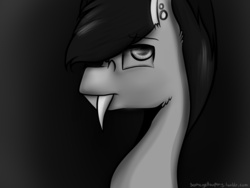 Size: 1600x1200 | Tagged: safe, artist:suenden-hund, discord, g4, askemodiscord, male, monochrome, piercing, solo, younger