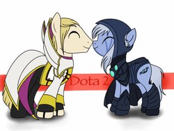 Size: 1024x768 | Tagged: safe, artist:deadcat-t, cape, clothes, crossover, dota 2, drow ranger, invoker, ponified, shipping, video game