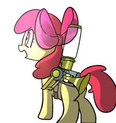 Size: 507x536 | Tagged: safe, artist:gmrqor, apple bloom, bloom & gloom, g4, my little pony: friendship is magic, blushing, female, pest control gear, solo, twitbuster apple bloom