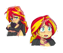 Size: 600x500 | Tagged: dead source, safe, artist:baekgup, sunset shimmer, equestria girls, g4, blushing, clothes, crying, facial expressions, female, open mouth, sad, solo, sunsad shimmer