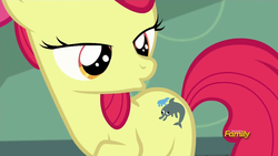 Size: 1920x1080 | Tagged: safe, screencap, apple bloom, earth pony, pony, bloom & gloom, g4, derphin, derpy fins, female, solo