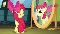 Size: 1920x1080 | Tagged: safe, screencap, apple bloom, bloom & gloom, g4, animation error, mirror, reflection