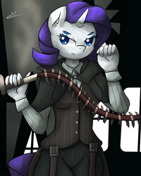 Size: 1024x1280 | Tagged: safe, artist:wolfy-pony, rarity, anthro, g4, bloodborne, weapon