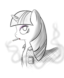 Size: 1000x1212 | Tagged: safe, artist:thorheim, twilight sparkle, g4, black and white, cigarette, eyeshadow, female, grayscale, simple background, smoking, solo