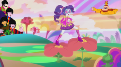 Size: 1280x718 | Tagged: safe, edit, edited screencap, screencap, rarity, equestria girls, friendship through the ages, g4, clothes, costume, flower, george harrison, john lennon, paul mccartney, peace sign, psychedelic, ringo starr, sgt. rarity, submarine, the beatles, yellow submarine