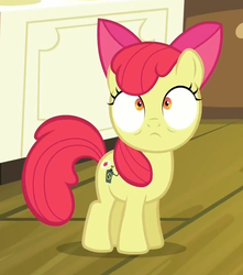 Size: 813x921 | Tagged: safe, screencap, apple bloom, bloom & gloom, g4, female, reaction image, solo