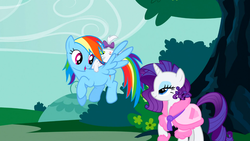 Size: 1366x768 | Tagged: safe, screencap, opalescence, rainbow dash, rarity, g4, suited for success