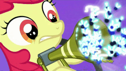 Size: 568x320 | Tagged: safe, screencap, apple bloom, twittermite, bloom & gloom, g4, animated, female, pest control gear, twitbuster apple bloom