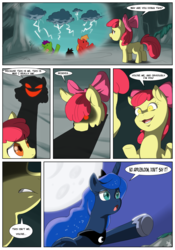 Size: 2400x3429 | Tagged: safe, artist:brainsucks, apple bloom, princess luna, bloom & gloom, g4, comic, dialogue, high res, persona, persona 4, shadow, shadow bloom