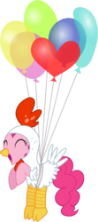 Size: 4000x8986 | Tagged: safe, artist:jeatz-axl, pinkie pie, bloom & gloom, g4, animal costume, balloon, chicken pie, chicken suit, clothes, costume, female, simple background, solo, then watch her balloons lift her up to the sky, transparent background, vector