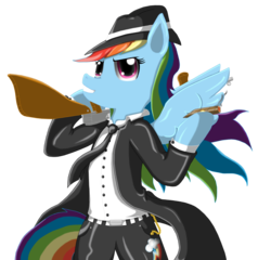 Size: 1585x1521 | Tagged: safe, artist:xaidon, rainbow dash, g4, cigar, female, gun, mafia, simple background, smoking, solo