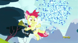 Size: 569x319 | Tagged: safe, screencap, apple bloom, earth pony, pony, twittermite, bloom & gloom, g4, season 5, animated, electricity, female, filly, foal, gif, pest control gear, shocked, solo, twitbuster apple bloom