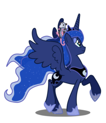Size: 796x920 | Tagged: safe, artist:applefallsponies, idw, princess luna, tiberius, alicorn, pony, g4, female, idw showified, mare, raised hoof, simple background, spread wings, transparent background, vector