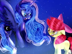 Size: 1024x768 | Tagged: safe, artist:pexxastar, apple bloom, princess luna, bloom & gloom, g4