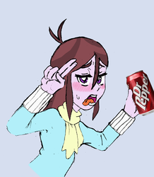 Size: 1572x1799 | Tagged: safe, artist:cape, velvet sky, equestria girls, g4, background human, blushing, chloe commons, colored, dr pepper, female, solo, tongue out