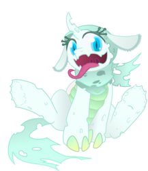 Size: 889x1026 | Tagged: safe, artist:sketchy brush, artist:titi, oc, oc only, oc:queen culicoides, changeling, collaboration, cute, dangerous, ice, long tongue, open mouth, simple background, sitting, smiling, solo, terrifying, tongue out, transparent background, underhoof, vector, vector trace