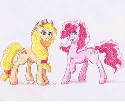 Size: 1205x1024 | Tagged: safe, artist:kira-minami, applejack, pinkie pie, g4, simple background