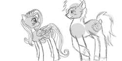 Size: 4000x2000 | Tagged: safe, artist:notebookscribbler, big macintosh, fluttershy, earth pony, pony, g4, male, monochrome, ship:fluttermac, shipping, sketch, stallion, straight