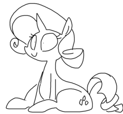 Size: 749x690 | Tagged: safe, artist:weaver, rarity, pony, unicorn, g4, butt, derp, fat, female, monochrome, plot, rearity, simple background, sitting, smiling, solo, squishy, the ass was fat, white background