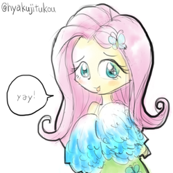 Size: 512x512 | Tagged: safe, artist:remyroez, fluttershy, equestria girls, g4, cute, female, pixiv, pom pom, shyabetes, solo, yay