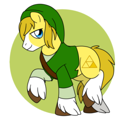 Size: 800x800 | Tagged: safe, artist:perfectpinkwater, earth pony, pony, clothes, crossover, cutie mark, hat, link, nintendo, ponified, simple background, super smash bros., the legend of zelda, transparent background, triforce, unshorn fetlocks