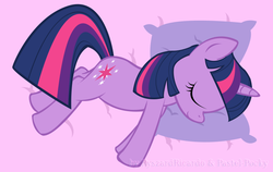 Size: 754x478 | Tagged: safe, artist:pastel-pocky, twilight sparkle, g4, bed, cute, dream, female, pillow, sleeping, solo