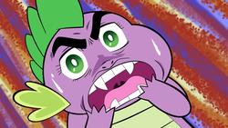 Size: 1024x576 | Tagged: safe, artist:queencold, spike, g4, anime, crayon shin-chan, male, parody, reaction image, shocked, solo