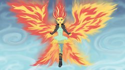 Size: 3840x2160 | Tagged: safe, artist:angel-pup, sunset shimmer, equestria girls, my past is not today, rainbow rocks, beautiful, clothes, female, fiery shimmer, fiery wings, fire, solo, sunset phoenix, wallpaper