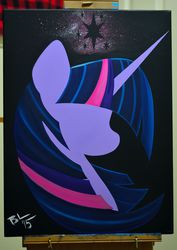 Size: 2282x3227 | Tagged: safe, artist:shyredd, twilight sparkle, pony, g4, acrylic painting, bust, canvas, commission, cutie mark, female, high res, minimalist, paint, paintbrush, painting, profile, solo, splatterpaint, traditional art