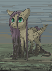 Size: 600x813 | Tagged: safe, artist:moo, fluttershy, g4, mud, smiling