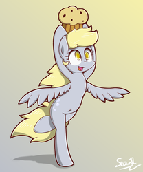 Size: 1600x1920 | Tagged: safe, artist:sheandog, derpy hooves, pony, g4, belly button, bipedal, female, muffin, solo