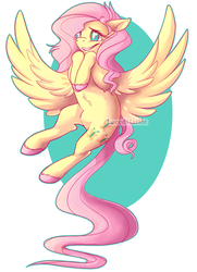 Size: 868x1200 | Tagged: safe, artist:lacedharlot, fluttershy, g4, abstract background, colored hooves, cute, female, flying, shyabetes, solo, watermark