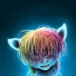 Size: 5000x5000 | Tagged: safe, artist:sharpieboss, rainbow dash, g4, absurd resolution, close-up, female, hair over eyes, looking at you, portrait, solo