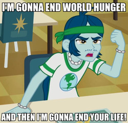 Size: 787x755 | Tagged: safe, edit, edited screencap, screencap, captain planet, equestria girls, g4, my little pony equestria girls: rainbow rocks, background human, eco kid insults, image macro, male, meme, solo, world hunger