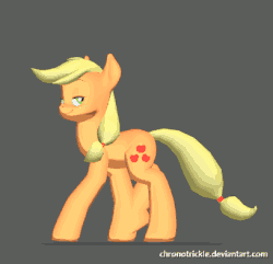 Size: 408x393 | Tagged: safe, artist:chronotrickle, applejack, g4, 3d, animated, female, hatless, missing accessory, smiling, solo, walk cycle, walking