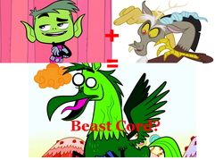 Size: 1700x1220 | Tagged: safe, discord, g4, beast boy, beast cord, comparison, crossover, pretty pretty pegasus, teen titans, teen titans go