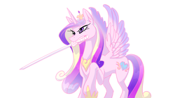 Size: 1280x720 | Tagged: safe, artist:thiefofcookies, princess cadance, g4, female, mouth hold, solo, spread wings, sword, weapon