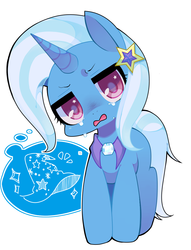 Size: 957x1251 | Tagged: safe, artist:katuhira_rinmi, trixie, pony, unicorn, g4, crying, cute, diatrixes, female, hatless, mare, missing accessory, sad, simple background, solo, white background