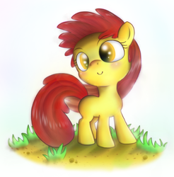 Size: 1130x1148 | Tagged: safe, artist:mugg1991, apple bloom, g4, adorabloom, cute, female, missing accessory, solo, windswept mane