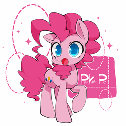 Size: 750x750 | Tagged: safe, artist:katuhira_rinmi, pinkie pie, earth pony, pony, g4, abstract background, colored pupils, cute, diapinkes, female, mare, open mouth, solo