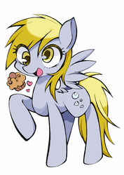 Size: 589x833 | Tagged: safe, artist:katuhira_rinmi, derpy hooves, pegasus, pony, g4, female, heart, mare, muffin, simple background, solo, white background