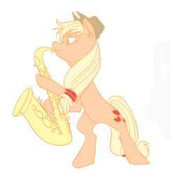 Size: 755x777 | Tagged: safe, artist:thiefofcookies, applejack, earth pony, pony, g4, applejazz, applesax, bipedal, female, musical instrument, saxophone, solo