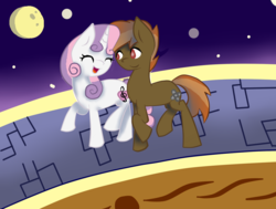 Size: 1062x804 | Tagged: safe, artist:semperfelicem, button mash, sweetie belle, g4, female, male, older, ship:sweetiemash, shipping, straight
