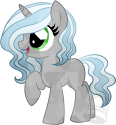 Size: 557x600 | Tagged: dead source, safe, artist:tambelon, idw, oc, oc only, oc:healing wish, crystal pony, pony, unicorn, blank flank, female, filly, good end, offspring, parent:king sombra, parent:radiant hope, parents:hopebra, simple background, solo, transparent background, watermark