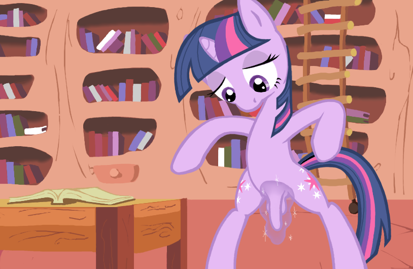 863058 - explicit, artist:nouveau, twilight sparkle, pony, balls, bipedal,  book, female to futa, futa, futa twilight sparkle, golden oaks library,  human penis, human penis on pony, intersex, library, magic, nudity, penis,  solo,