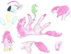 Size: 6624x4988 | Tagged: safe, artist:dawn22eagle, gummy, pinkie pie, earth pony, pony, g4, absurd resolution, element of laughter, headcanon, portrait, traditional art, underhoof