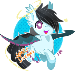 Size: 1000x943 | Tagged: safe, artist:xwhitedreamsx, oc, oc only, oc:batie, bat pony, pony, cute, fangs, flying, heart, heart eyes, looking at you, open mouth, simple background, smiling, solo, spread wings, transparent background, wingding eyes