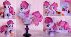 Size: 1655x857 | Tagged: safe, artist:buttercupbabyppg, berry punch, berryshine, g4, beanie (plushie), blushing, bottle, customized toy, drunk, irl, photo, plushie, solo